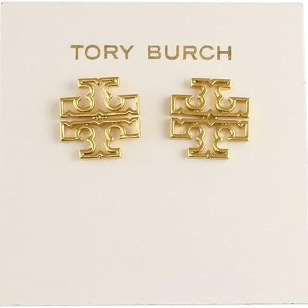 NWT Tory Burch Gold Britten Logo Stud Earrings - Picture 2 of 5